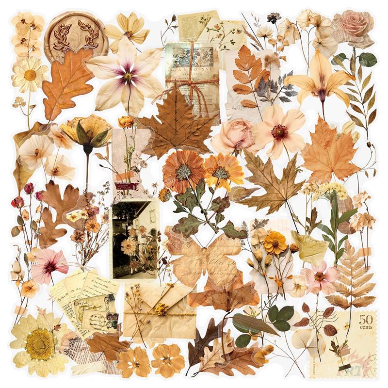 50Pcs/Set Wabi-sabi. Retro Flowers & Leaves PET Stickers Waterproof DIY Fashion Doodle Decals Stickers