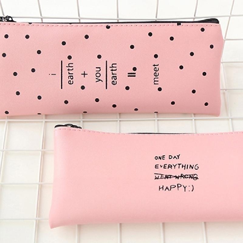 Student PU Pen Bag Pencil Case Cosmetic Bags Travel Makeup Organizer Bags