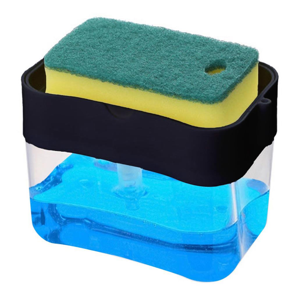 Press Soap Dispenser Box Scrubbing Liquid Container Kitchen Bathroom Automatic Detergent Foam Delivery Box with Sponge Holder