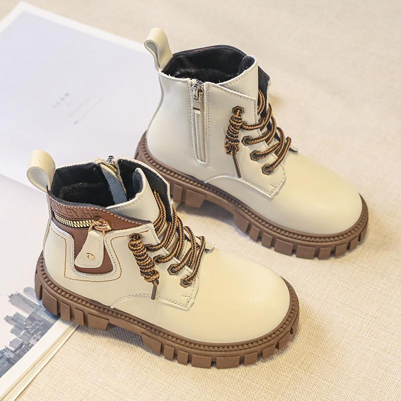 Boy's Winter Boots Fashionable Plush Warm and Casual High Top Cotton Boots Mid-Top Boots Fashion Black Boots