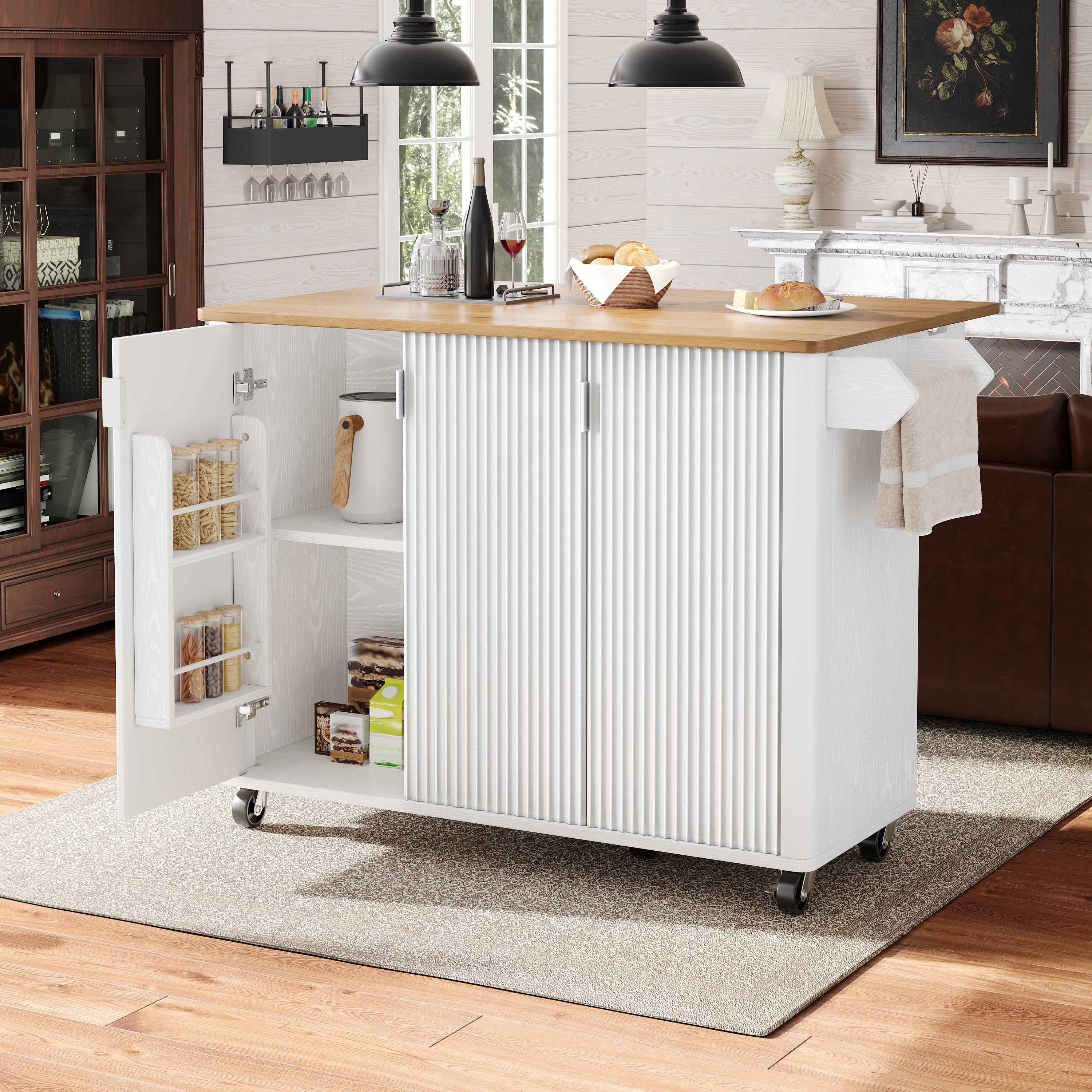 Kitchen Island, Wood Grain, Buffet, 130x45(75)x92cm