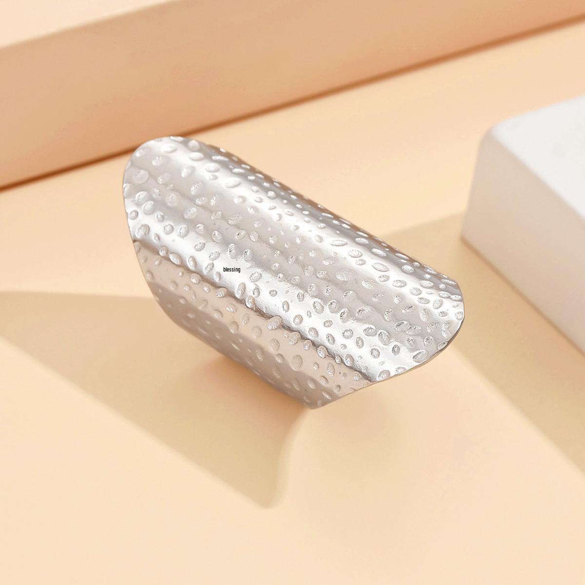 Trendy Baroque Hammered Pattern Titanium Steel Open Ring for Boyfriend