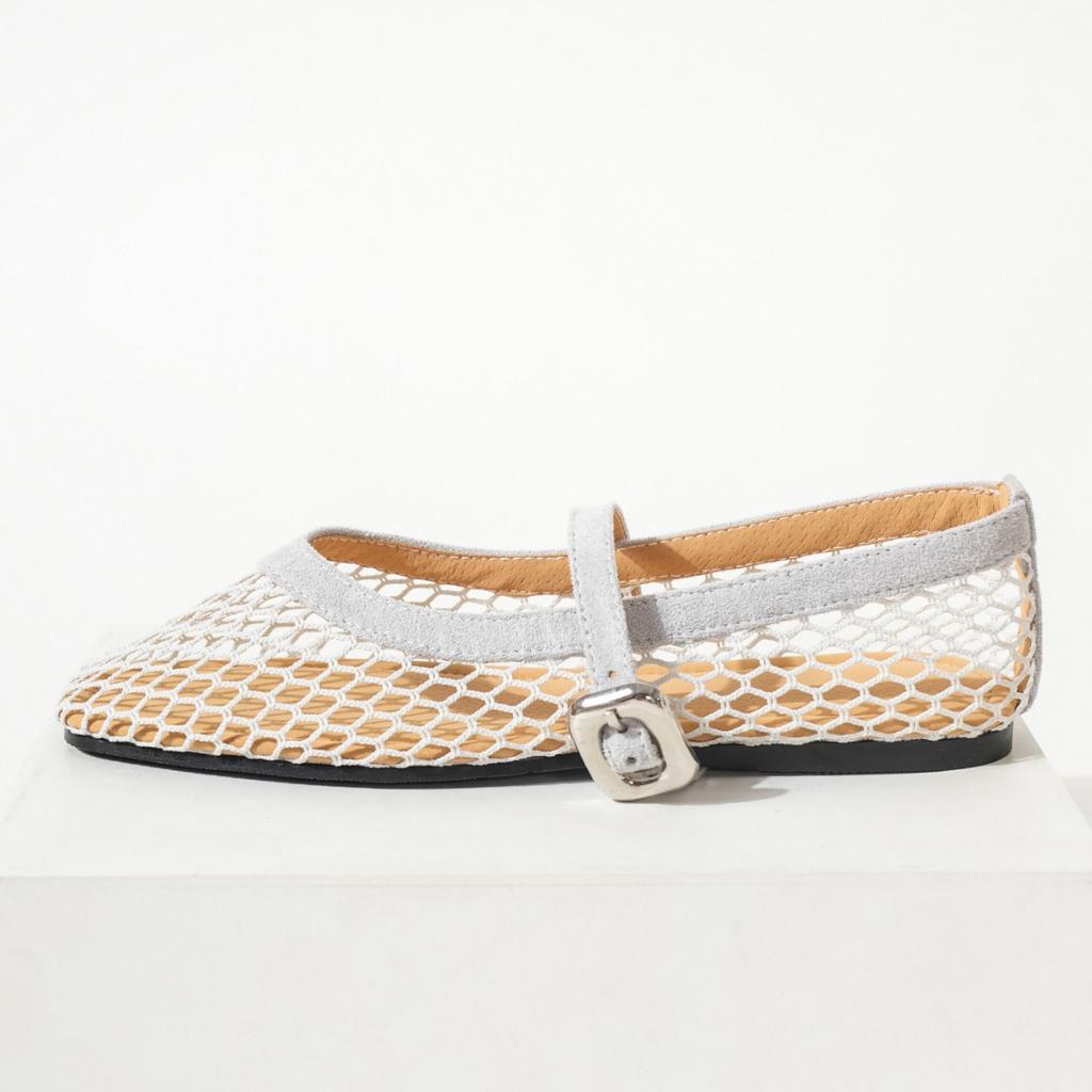 Round head fishing net grid hollow Mary Jane single shoes women go out in the summer of 2025 new sandals breathable sandals