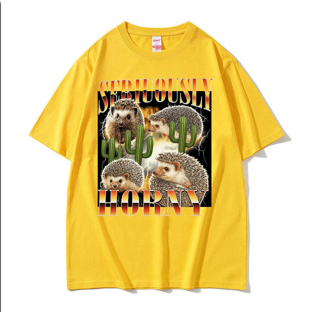 New Hedgehog Funny Expressions Cotton Printed Unisexs and Womens Personalized Tshirt Summer New Loose Tshirt