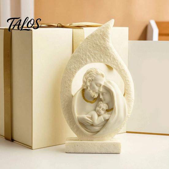 Housewarming Religious Present Holy Family Figurine Ornament, Modern Hollow Water Drop Resin Desktop Faith Decoration Statue, Western Style
