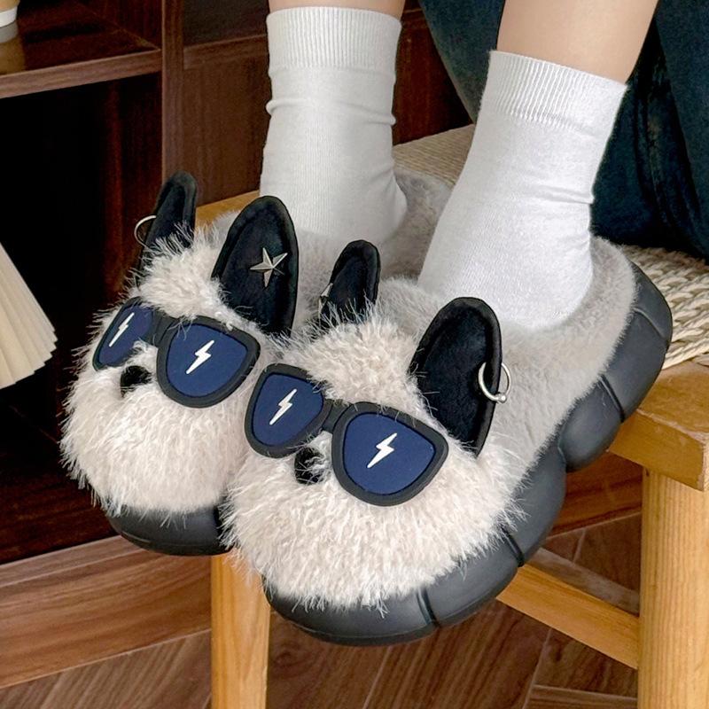Cartoon cotton slippers winter couple cute puppy velvet warm indoor home soft bottom fluffy slippers winter
