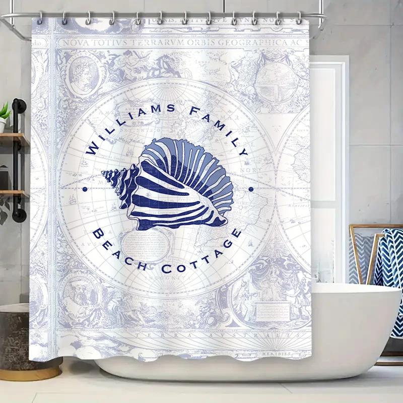 

Seashell Map Bath Shower Curtain Set Personalized for Family Beach House Decor Home Decoration Waterproof Fabric 180x230cm W90XH180cm