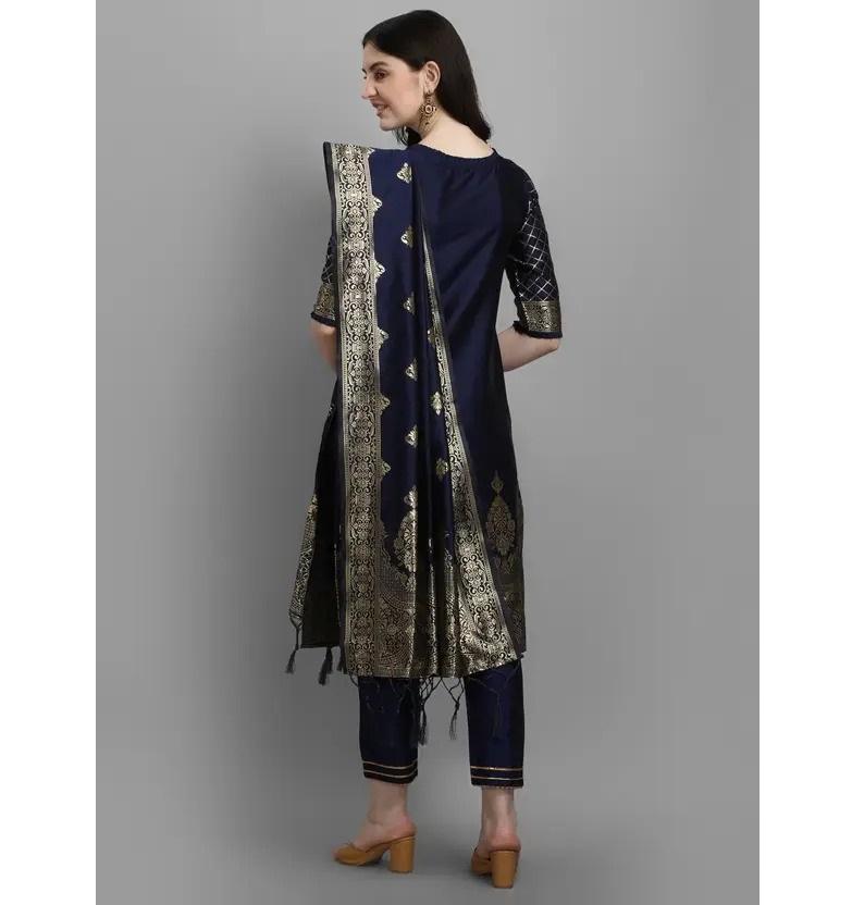 Women's Designer Party Wear Top Tunic Cotton Silk Salwar Kameez Kurti Pant Dupatta Set