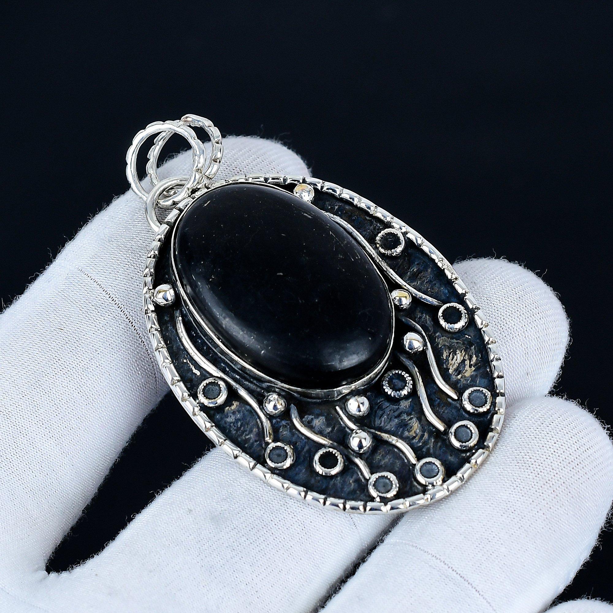 

Black Onyx Pendant, 925 Sterling Silver Handmade Jewelry, Black Onyx Silver Pendant, Party Wear Jewelry For Women s, Pendant Valentine s Day Gift 6.5 Cm чёрный