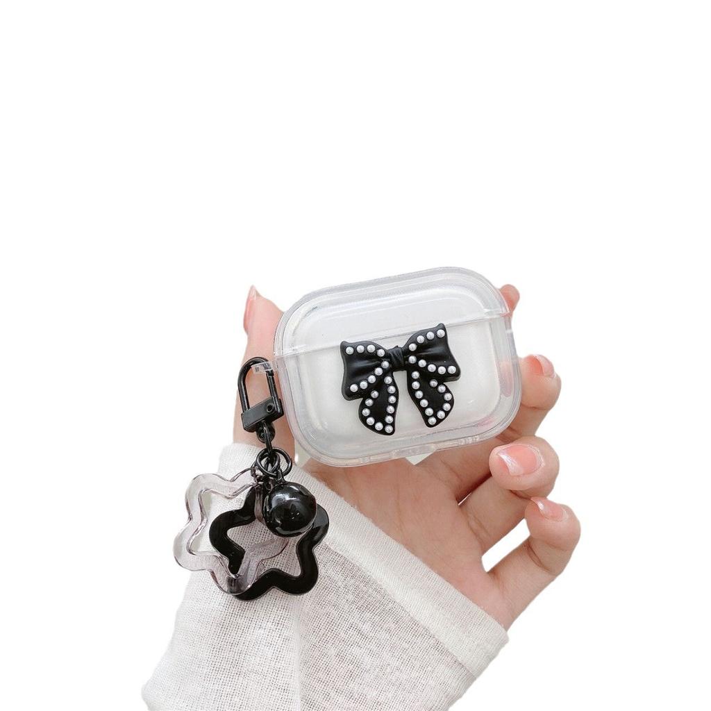 Applicable To Apple AirPods111 Generation Pro Black and White Pearl Bow Ins Advanced Bluetooth Headset Protective Case Case