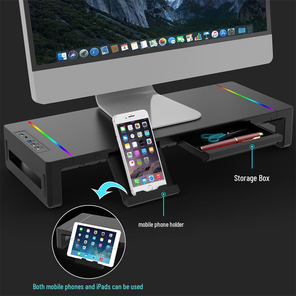 Multifunctional Monitor Riser with USB Ports and LED Lighting