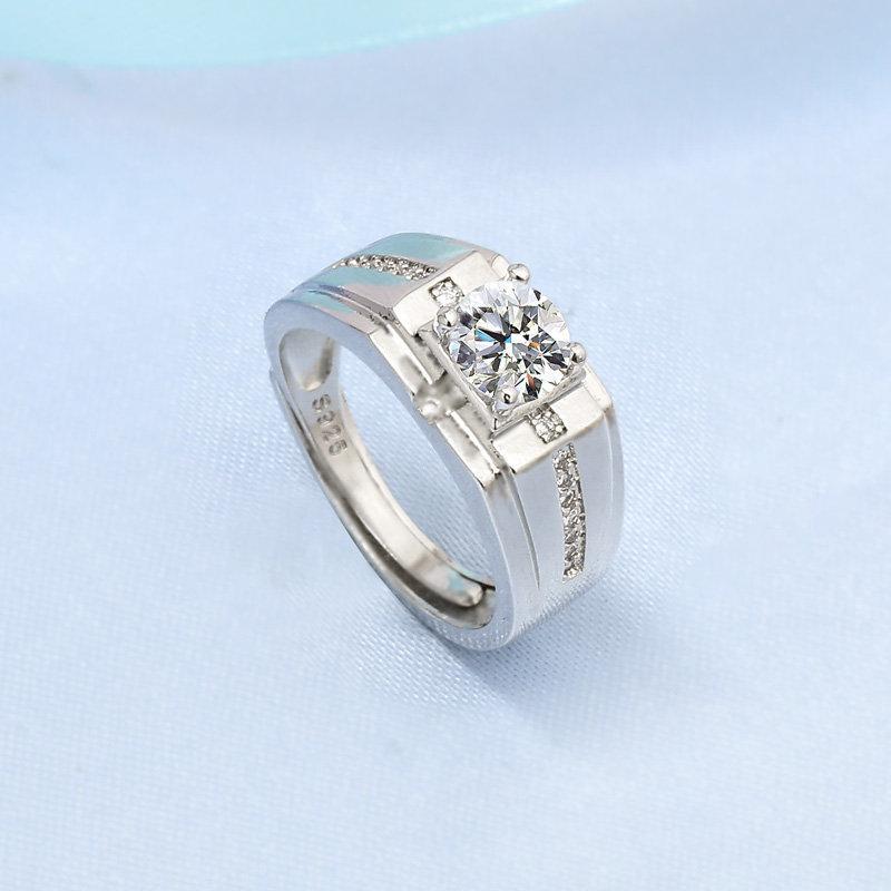 925 Sterling Silver Rings for Men Shining Crystal Adjustable Size Fashion Gifts Engagement Wedding High Quality Jewelry