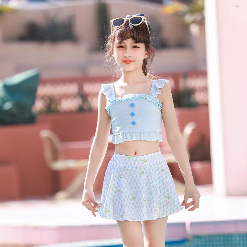 Девочковый клетчатый раздельный купальник One Size (45-55 jin)