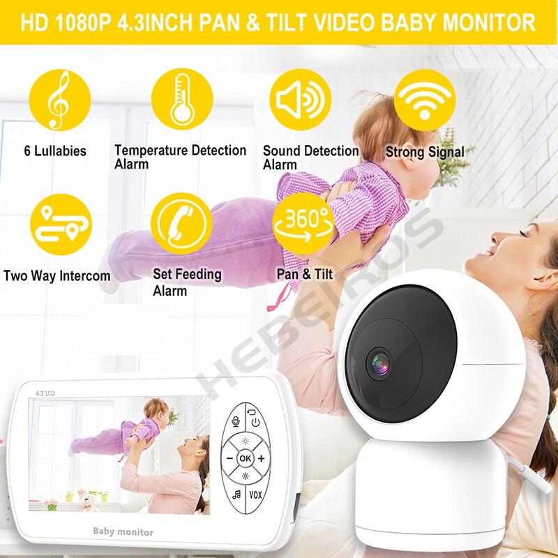 Baby Monitor With Music Talk Back Night Vision 360 PTZ Camera Battery Security Nanny Wifi Camera 4.3 Inch Video 1080PAA