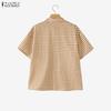ZANZEA Women Casual Turn Down Collar Loose Short Sleeve Plaid Print Blouse