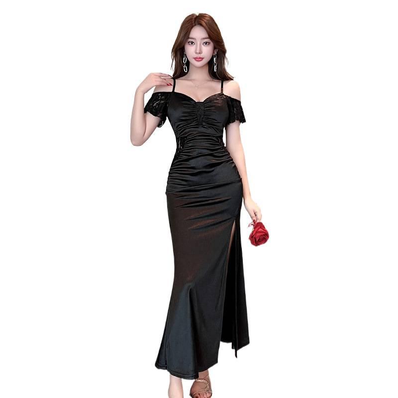 Slim Fit Spaghetti Strap Evening Gown for Nightclub or Technician Uniform