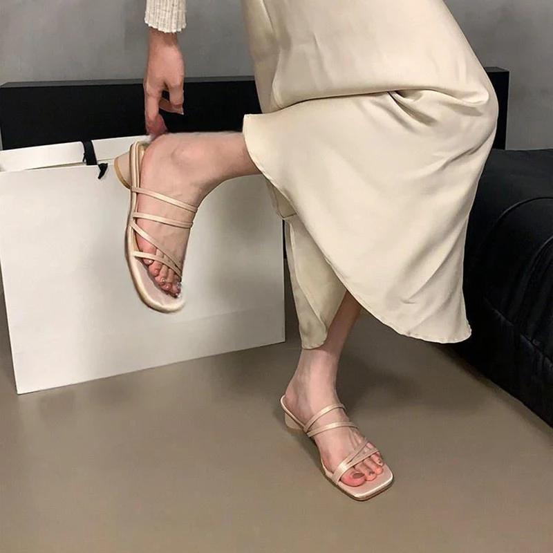Fashion Comemore Thin Strap Thick Heel Women Sandals 2025 High Heel Slippers Large Size 42 Women's Shoes Slipper Block Heels for Women