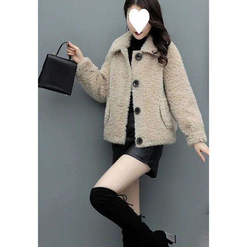 Pelz All-in-one Mantel für Damen Herbst und Winter Lammfellmantel Koreanischer Stil Lockerer Mantel