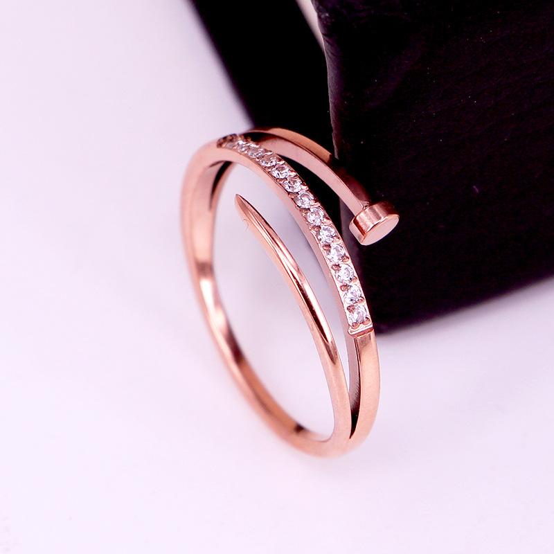 

New best-selling hollow double-layer micro inlaid ring with fashionable temperament and versatile index finger ring for women 9 рожевий колір золота