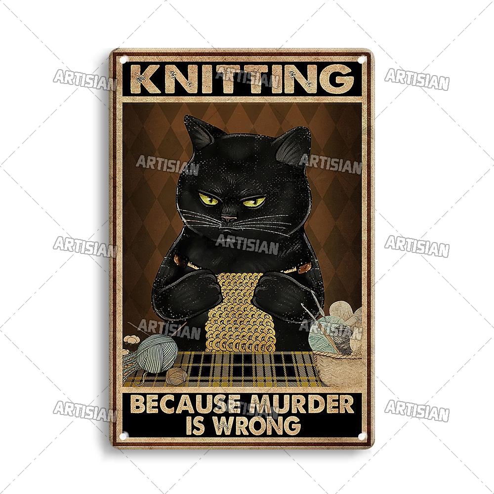 Artisian Black Cat Retro Metal Plaque Funny Pet Vintage Decorative Tin Sign Wall Decor Garage Bar Pub Club Kitchen Home Man Cave