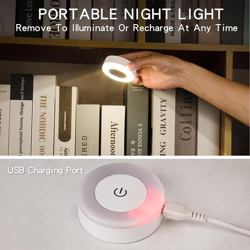 Night Touch Light Bright LED Push Lamp, 3 Colors Dimmable Rechargeable Puck Tap Nightlight Wireless Stick on Lighting
