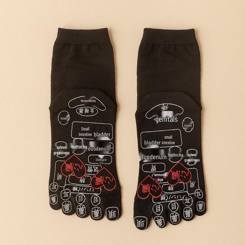 Damen Fünf-Zehen Plantar-Akupunkturpunkt Wadenlange Baumwollsocken - Antibakteriell, Desodorierend und Massage für Paare