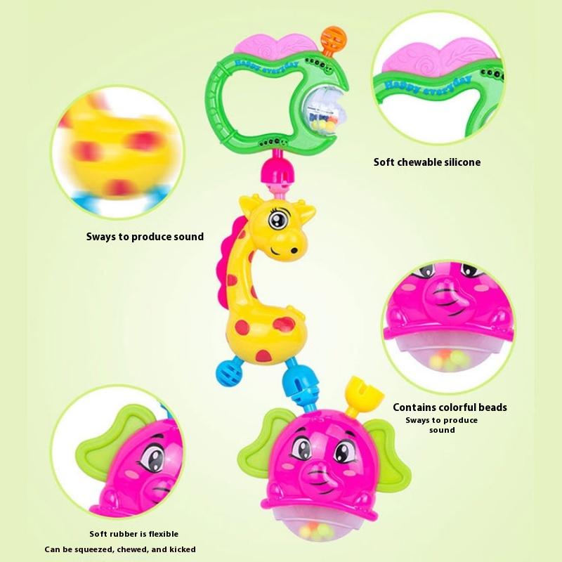 Infant and Toddler Chewable Teether Rattle Set 0-1 Year Old Baby Soft Rubber Hand Grip Ball Bag Rattle