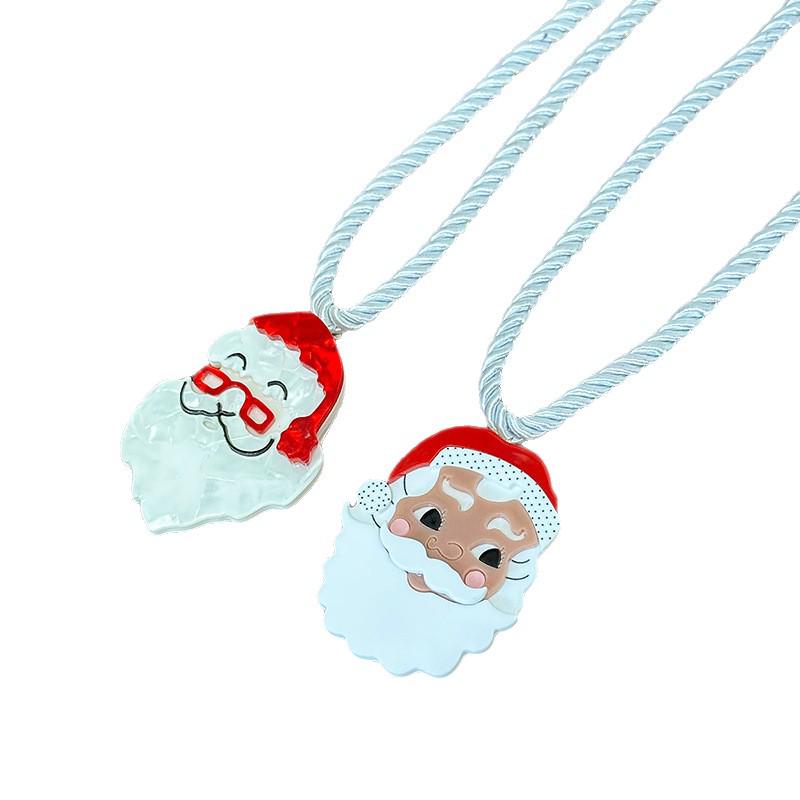 Santa Claus Necklace - Handmade Acrylic Pendant Cord, Personalized Christmas Sweater Chain