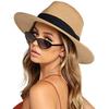 FURTALK Chapéu de Sol Fedora Panama de Palha de Aba Larga Unissex Proteção UV UPF Para Verão Praia Viagem Mulheres Homens