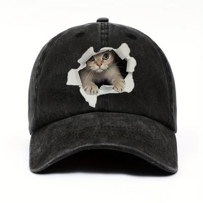 Unisex Vintage Washed Baseball Cap Adjustable Dad Hat Featuring a Cute And Fun Cat Design Perfect for Casual And Sports