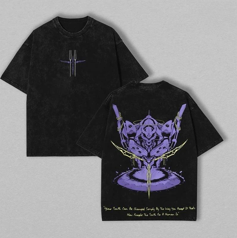 

Футболка Evangelion Unit-13 Мужская EVA 01 Винтажная Кислотная Стирка Оверсайз Меха Уличная Одежда Оверсайз Ретро Японское Аниме Хлопок Графические Футболки L