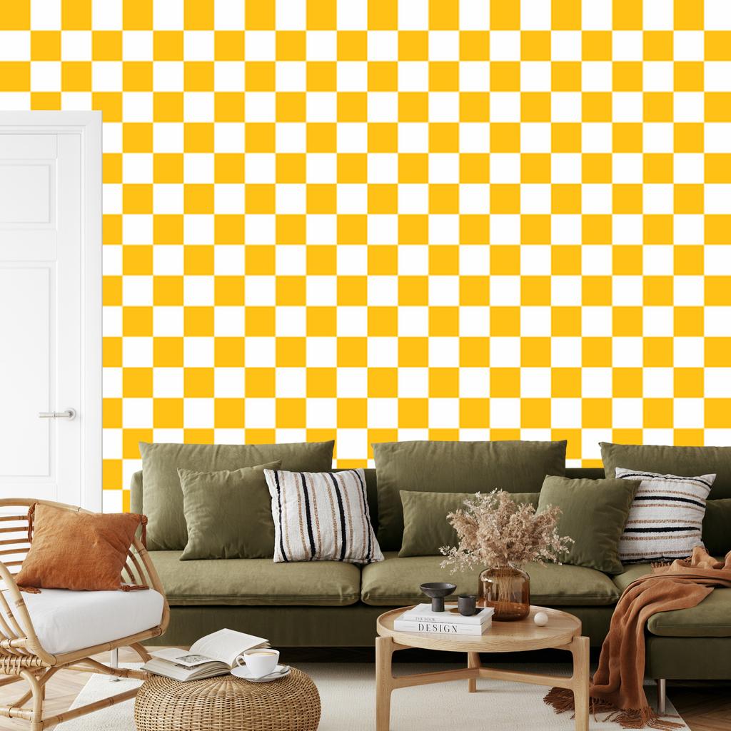 Checkerboard Wallpaper Gold and White for Living Room and Bedroom 50x1000