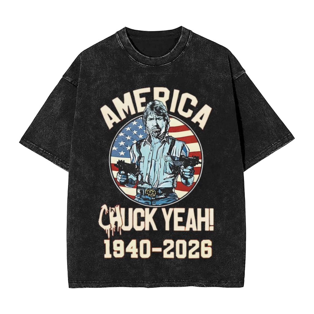 T-shirt Lavate Il Più Grande di Tutti i Tempi Chuck Norris Hip Hop T-shirt Retrò Harajuku Streetwear Top in Cotone Top Magliette per Unisex Donna
