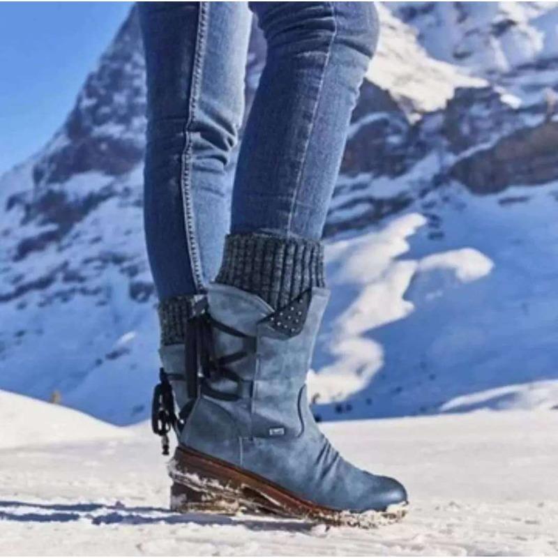 Women's Autumn-Winter Lace-Up Denim Roman Style Boots, Fashionable Footwear, Available In Large Sizes.
