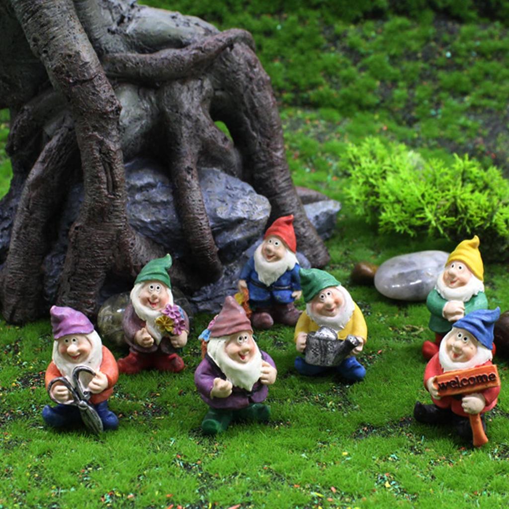 Small Gnomes Figurines 9 Pieces Resin Dwarf Figurine Fairy Garden Gnomes Sculpture For Indoor Outdoor Lawn Shelf Table Yard
