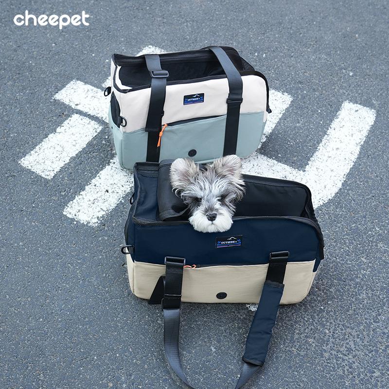 Pet camping bag waterproof breathable large capacity grid travel portable pet backpack dog outdoor