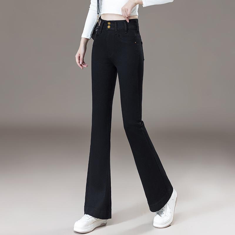 Women s Flared Jeans 2025: New Black & Dark Blue Slimming Bell Bottoms for Spring-Autumn. 28/L чёрный