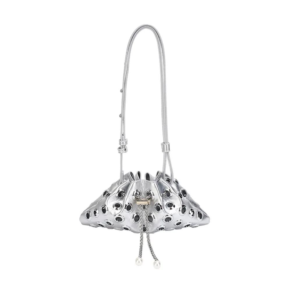 Portable Metal Stud Rivet Shoulder Bag Spicy Girl Chain Y2k Underarm Bag Punk Style Handbag Drawstring Crossbody Bag Daily