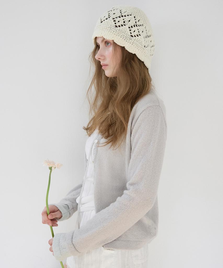 LETTER FROM MOON Scallop Punched Knit Beanie (Ivory)
