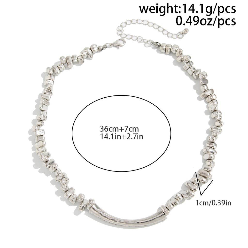 Sleek Design Minimalist Cool-Tone Irregular CCB Beaded Choker Necklace - High-End INS Trendy Curved Tube Necklace for Women
