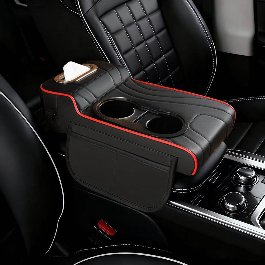Car Center Console Armrest Box Cushion Pad with Dual Cup Holder Tissue Box Storage Organizer Accessories