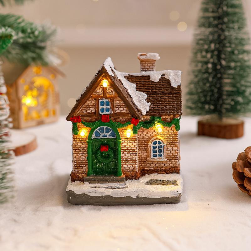 LED Resin Christmas House Snow Village Miniature Light-Up Decor Xmas Glow Gift New  Decoration Christmas Thanksgiving Gifts