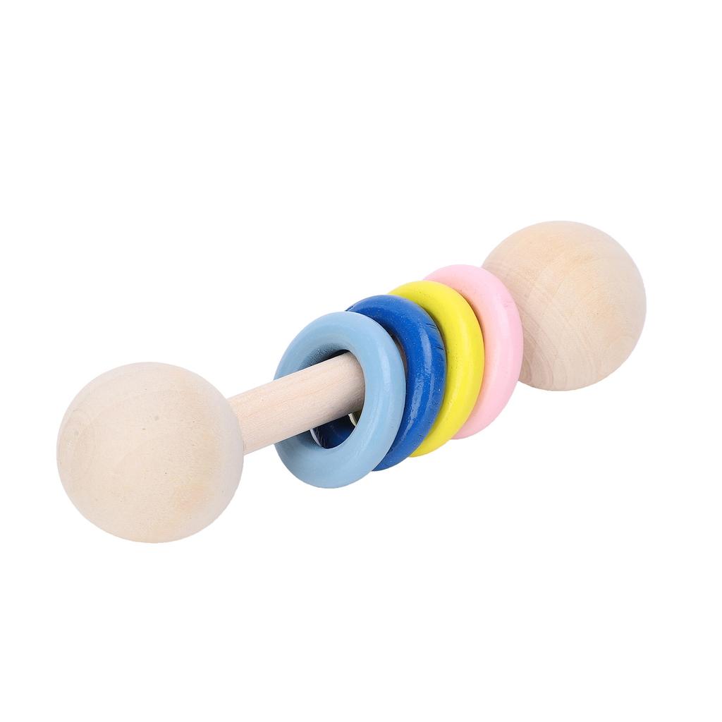 Wooden Rattle Colorful Rings Grasp Training Color Perception Baby Educational ToyFour Rings