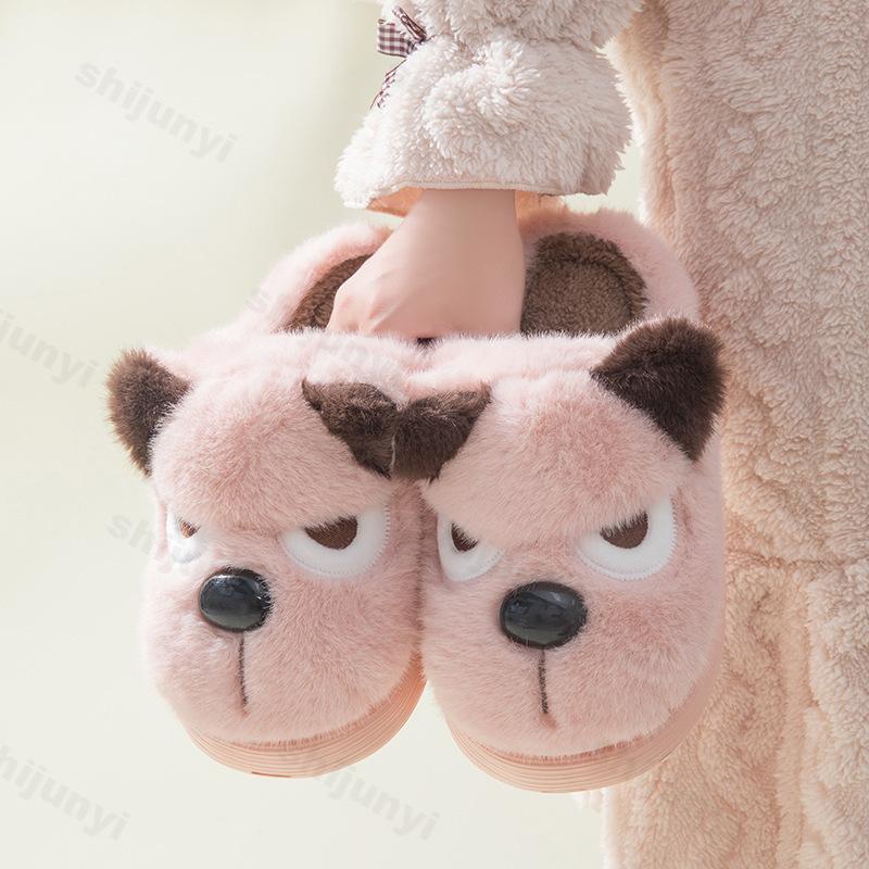 Fashion Women Slippers Winter 2025 New Warm Fluffy Comfortable Shoes Couples Home Slippers Cute Cartoon Fun Dog Indoor Floor Slippers