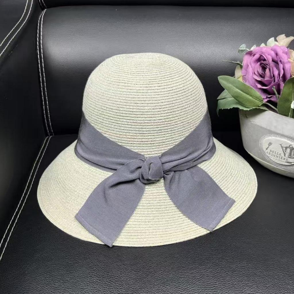Straw hat women's summer wide edge sunscreen hat fashionable and elegant sun hat temperament sweet women's basin hat bucket hat