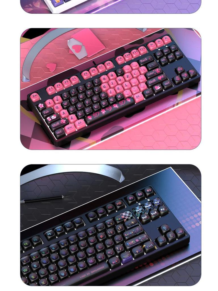 Moa Theme 87-Key Wired Mechanical Gaming Keyboard – Cute PBT Design for Office or E-sports