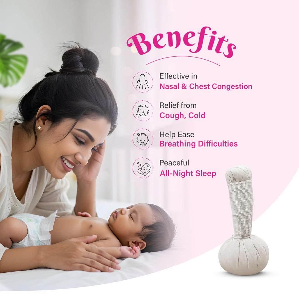 Achoo Ayurvedische Baby-Brustsalbe Potli für Nasen- und Brustverstopfung, Husten, Erkältung und Koliken | Geeignet für über 5 Jahre - 50g