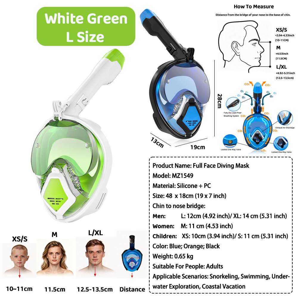 JUNHAIINS Full Face Snorkel Mask Scuba Diving Mask for Adult Goggles Underwater 180° View Transparent Swimming Sunshade Lens