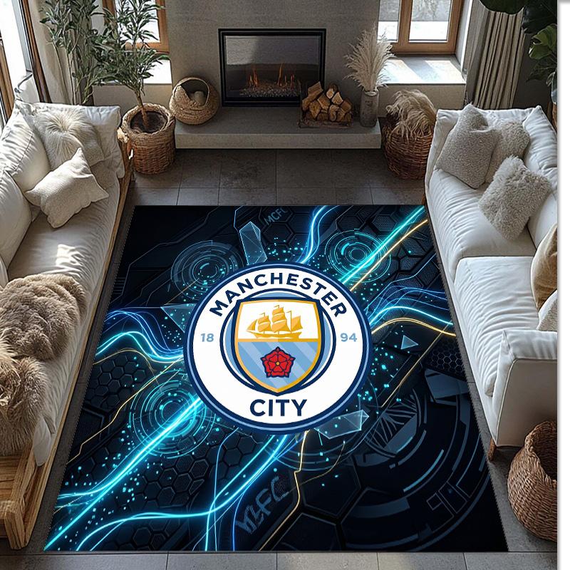 Manchester City Printed Flannel Area Rug Non Slip Soft Polyester Floor Carpet Indoor Decor Mat for Bedroom Living Room Sofa