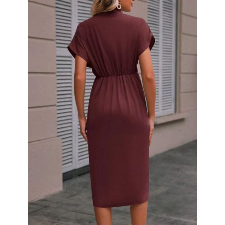 YYFS Women's Fashion Summer Spring Solid Color Print Short Sleeve V-Neck High Waist Casual Dresses